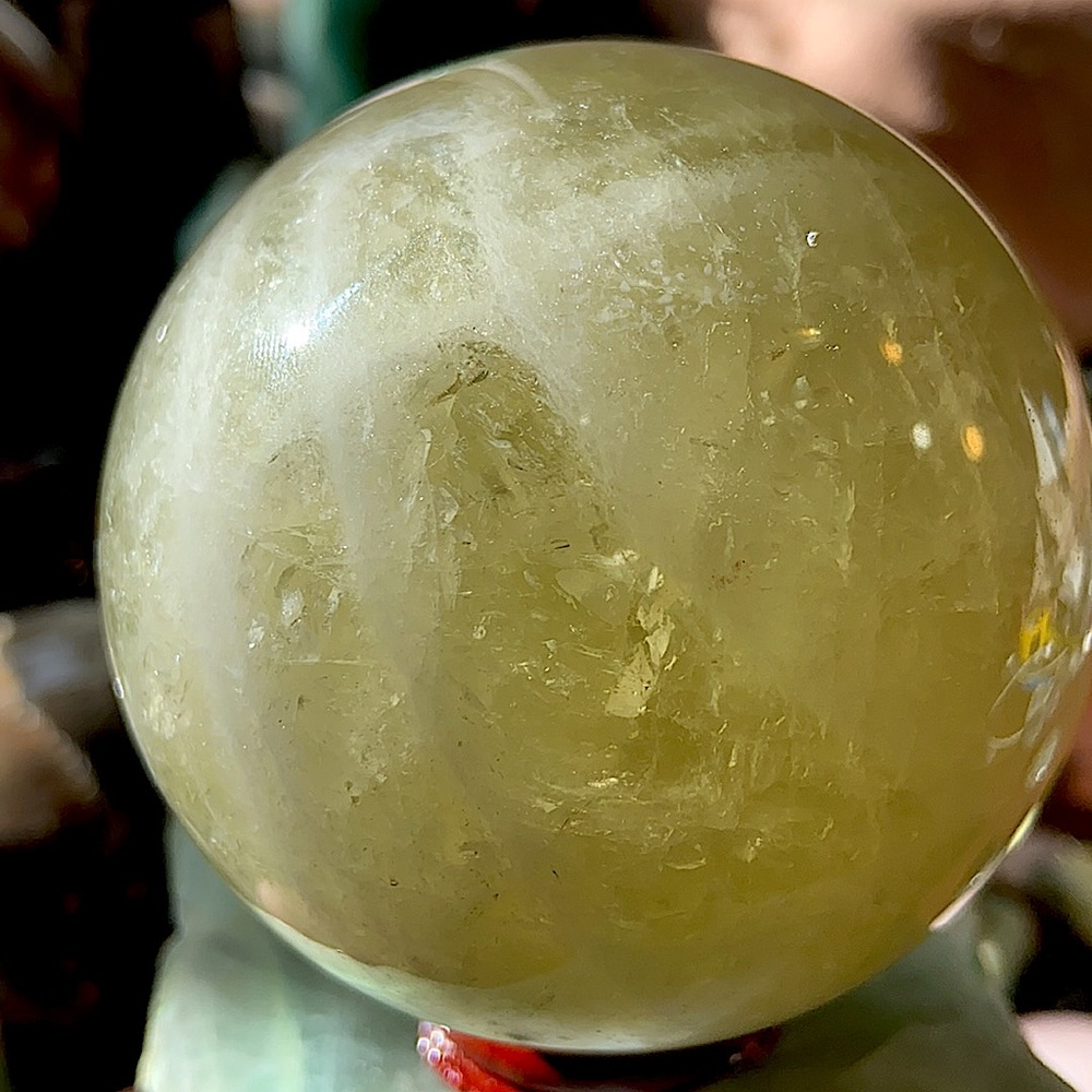 Yellow Smokey Quartz Crystal Sphere W/ Sparkles! Watch The Video!!